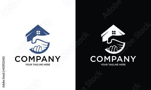Home Deal Logo, Home Trading Company Identity, House with handshake symbol