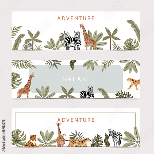 Safari background collection with giraffe,zebra.vector illustration for birthday invitation,postcard