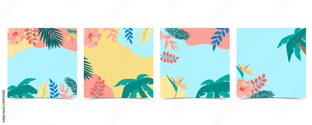Collection of summer background set with palm,coconut tree,sea,beach.Editable vector illustration for invitation,postcard and website banner