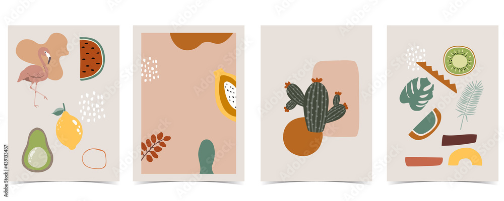 Collection of summer background set with flamingo,leaf,fruit.Editable vector illustration for invitation,postcard and website banner.Hello summer