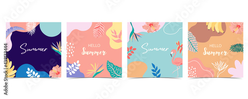 Collection of summer background set with palm,coconut tree,sea,beach.Editable vector illustration for invitation,postcard and website banner.Hello summer