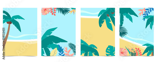 Collection of summer background set with palm,coconut tree,sea,beach.Editable vector illustration for invitation,postcard and website banner