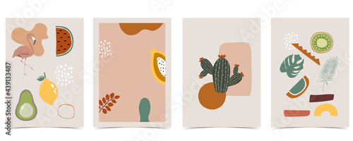 Collection of summer background set with flamingo leaf fruit.Editable vector illustration for invitation postcard and website banner.Hello summer