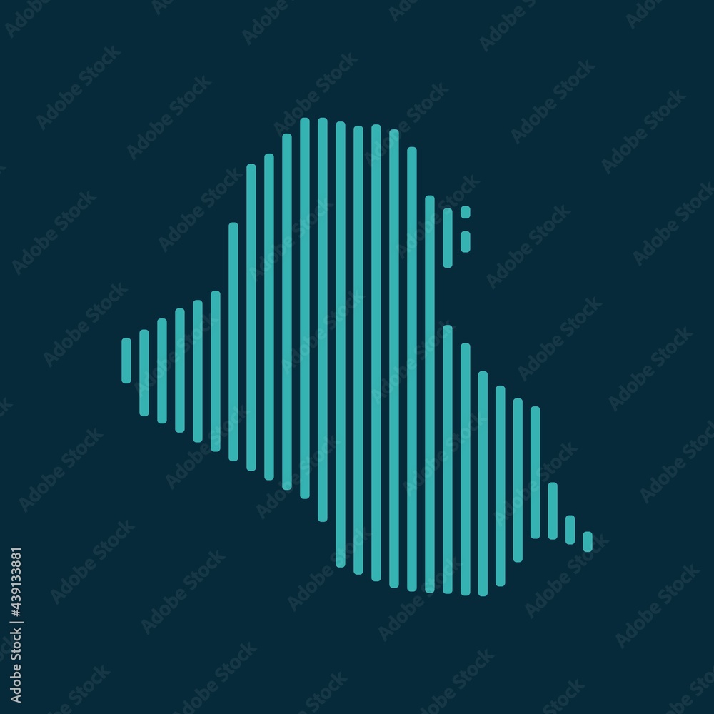Vector abstract map of Iraq with blue straight rounded lines isolated on a indigo background. Vector abstract map of Iraq with blue straight rounded lines isolated on a indigo background.