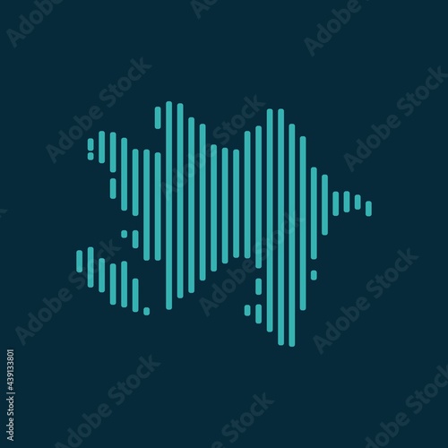 Vector abstract map of Azerbaijan with blue straight rounded lines isolated on a indigo background.