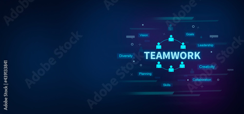 Teamwork text on digital blue background. Teamwork concept.