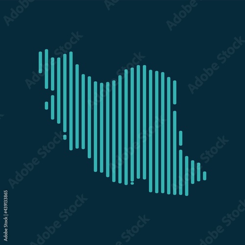 Vector abstract map of Iran with blue straight rounded lines isolated on a indigo background.
