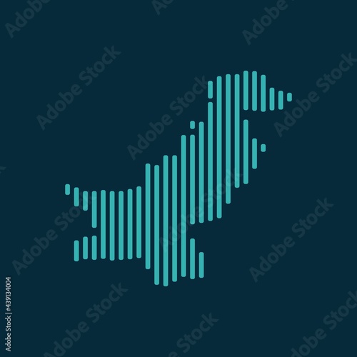 Vector abstract map of Pakistan with blue straight rounded lines isolated on a indigo background.
