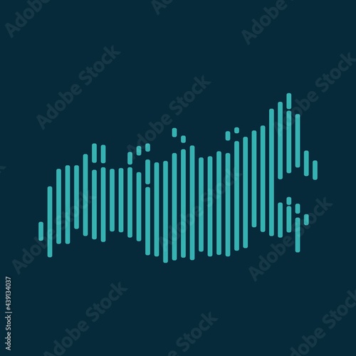 Vector abstract map of Russia with blue straight rounded lines isolated on a indigo background.