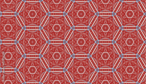 seamless pattern of red and blue tiles in Moroccan style