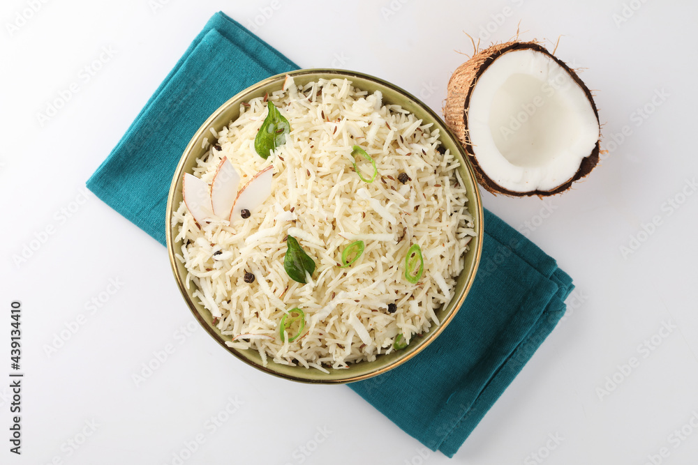 Coconut Rice South Indian recipe using cooked Basmati rice cooked with coconut milk StockFoto