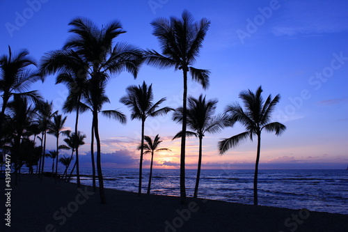 ハワイ島（ビッグアイランド）。オレンジとムラサキに染まる夕暮れの空