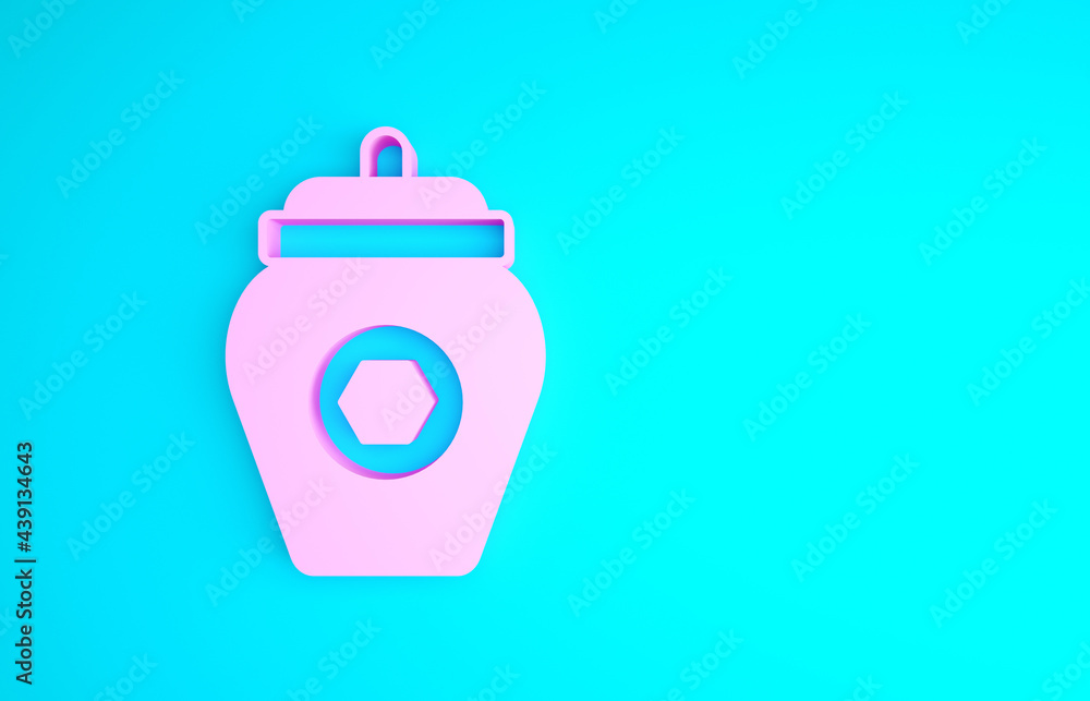 Pink Jar of honey icon isolated on blue background. Food bank. Sweet natural food symbol. Minimalism concept. 3d illustration 3D render Pink Jar of honey icon isolated on blue background. Food bank. Sweet natural food symbol. Minimalism concept. 3d illustration 3D render