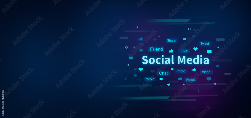 Social Media text on digital blue background. Social Media concept.