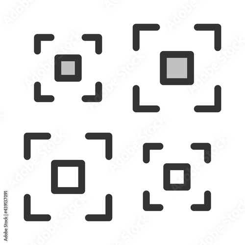 Pixel-perfect linear icon of screen magnification  built on two base grids of 32x32 and 24x24 pixels. The initial base line weight is 2 pixels. In two-color and one-color versions. Editable strokes