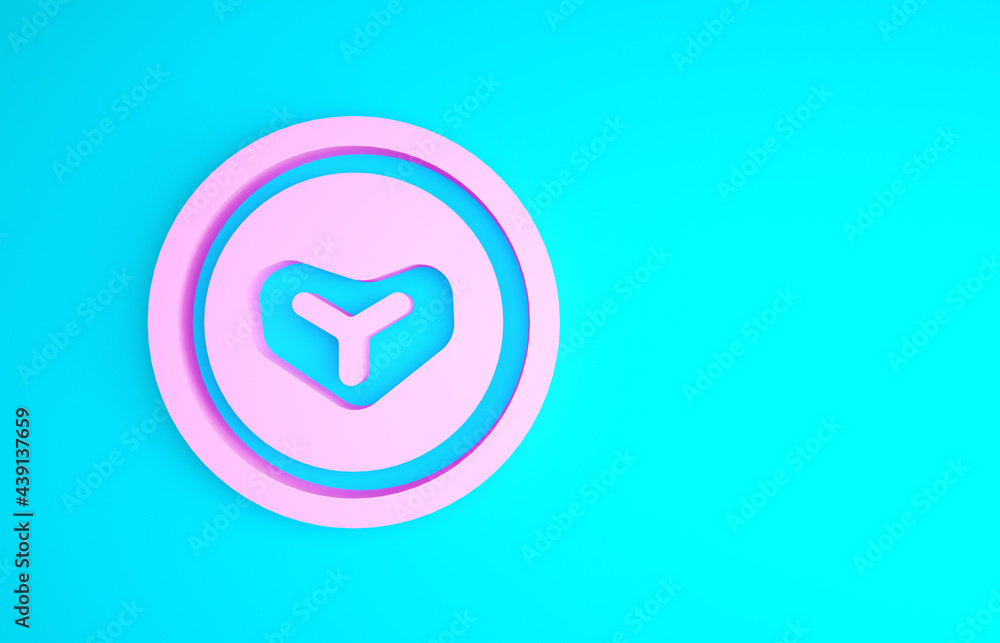 Pink Steak meat on a plate icon isolated on blue background. Cutlery symbol. Restaurant sign. Minimalism concept. 3d illustration 3D render Pink Steak meat on a plate icon isolated on blue background. Cutlery symbol. Restaurant sign. Minimalism concept. 3d illustration 3D render