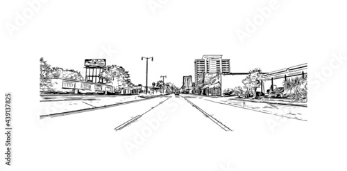 Building view with landmark of Gulfport is the 
city in Mississippi. Hand drawn sketch illustration in vector. photo