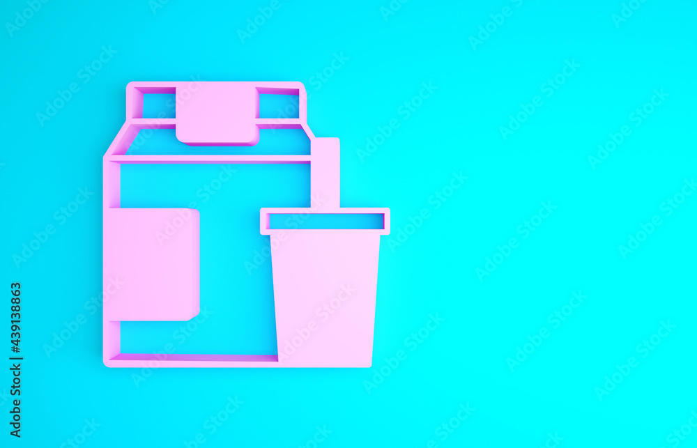 Pink Online ordering and fast food delivery icon isolated on blue background. Minimalism concept. 3d illustration 3D render Pink Online ordering and fast food delivery icon isolated on blue background. Minimalism concept. 3d illustration 3D render