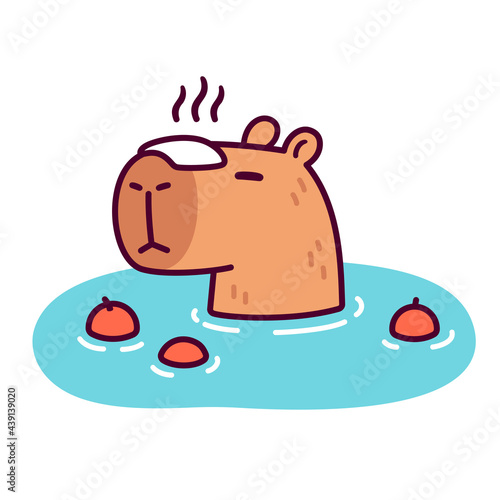 Cute cartoon capybara in Japanese Onsen