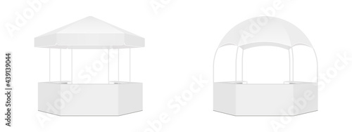 Hexagonal Dome Shaped Tents Isolated on White Background, Front View. Vector Illustration