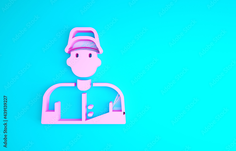 Pink Baseball player icon isolated on blue background. Minimalism concept. 3d illustration 3D render