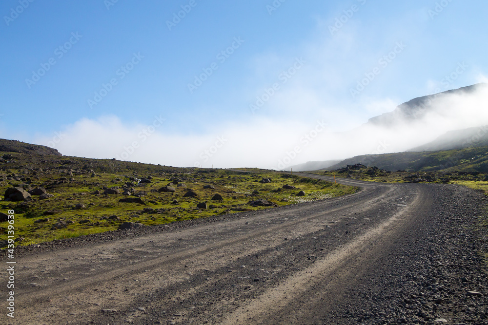 Mjoifjordur rural landscape, east Iceland. Icelandic panorama