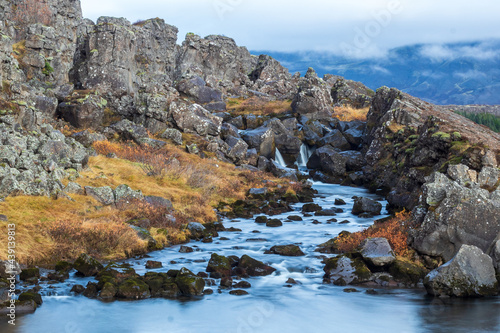 Long exposure photo of Drekkingarhylur (The drowning pool) in Thingvellir national park Iceland