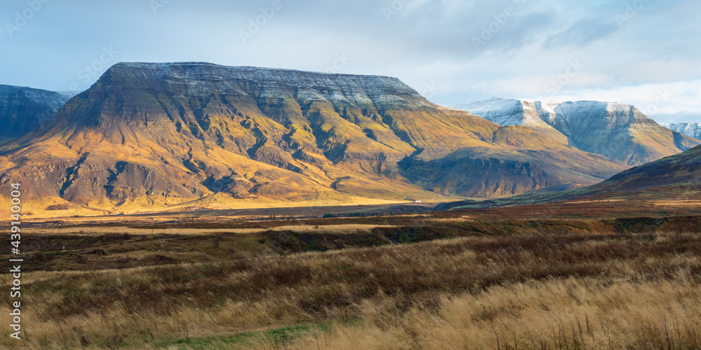 Scenic view of snowcapped mountains in Iceland