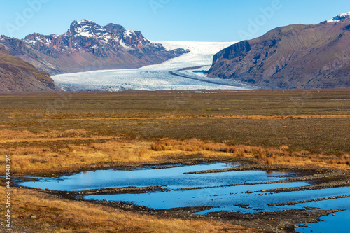 Distant view of a glacier tongue of the glacier Vatnaj  kull