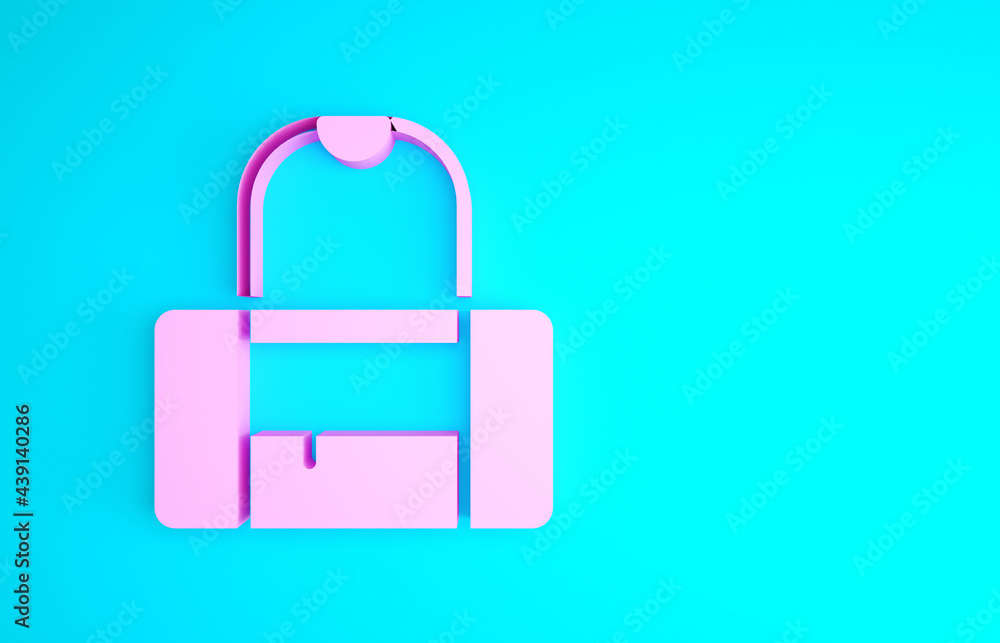 Pink Sport bag icon isolated on blue background. Minimalism concept. 3d illustration 3D render Pink Sport bag icon isolated on blue background. Minimalism concept. 3d illustration 3D render