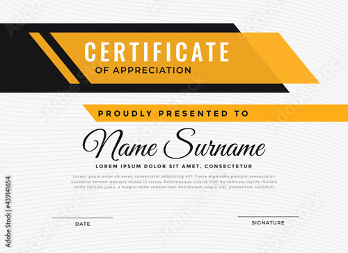 stylish modern elegant certificate of achievement award yellow color  template design vector illustration 