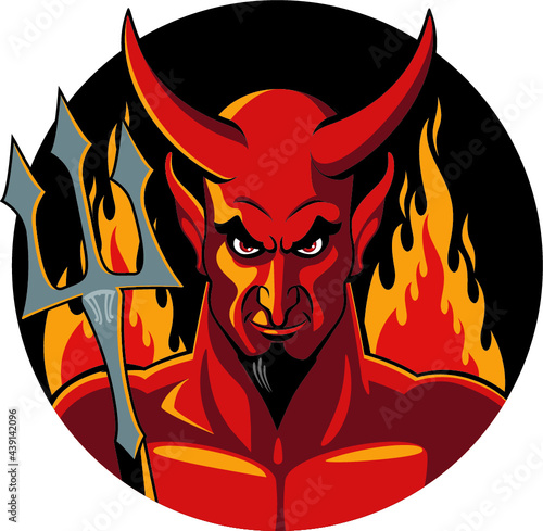 devil holding pitchfork in front of hellfire