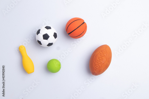 Set of erasers with football sports figures on a white background.