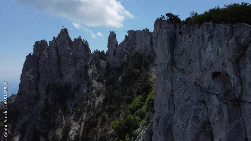 Peak of mountain Ai Petri with a rope bridge in Crimea. Peak of mountain Ai Petri with a rope bridge in Crimea.