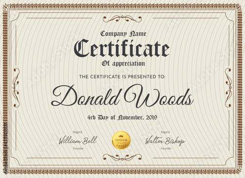 Traditional elegant certificate  of achievement award template design vector illustration