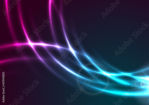 Blue purple neon glowing waves abstract sci-fi background. Elegant vector design