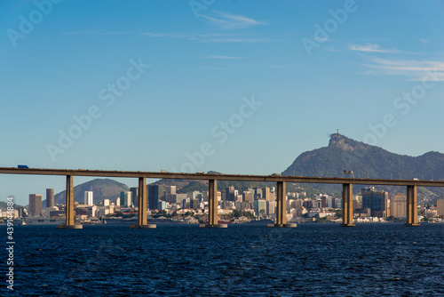 Rio - Niteroi Bridge Crossing Guanabara Bay and Rio de Janeiro City Behind With the Corcovado Mountain