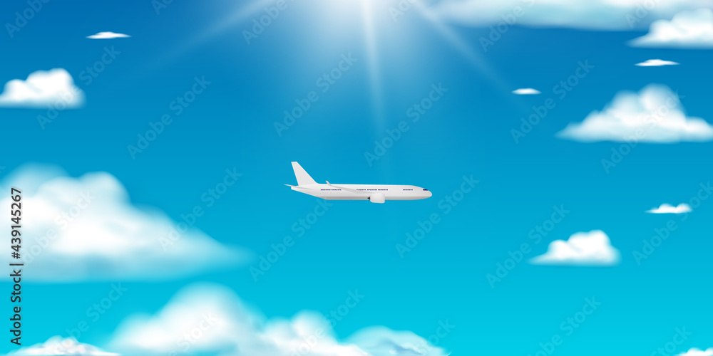 Airplane aerial view paper art with beautiful background Airplane aerial view paper art with beautiful background