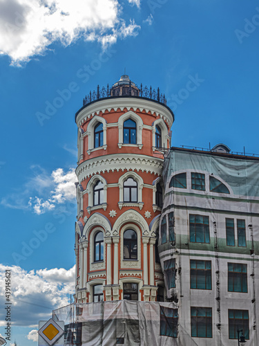 Tower of the apartment building of the Trinity farmstead on Ilinka in Moscow