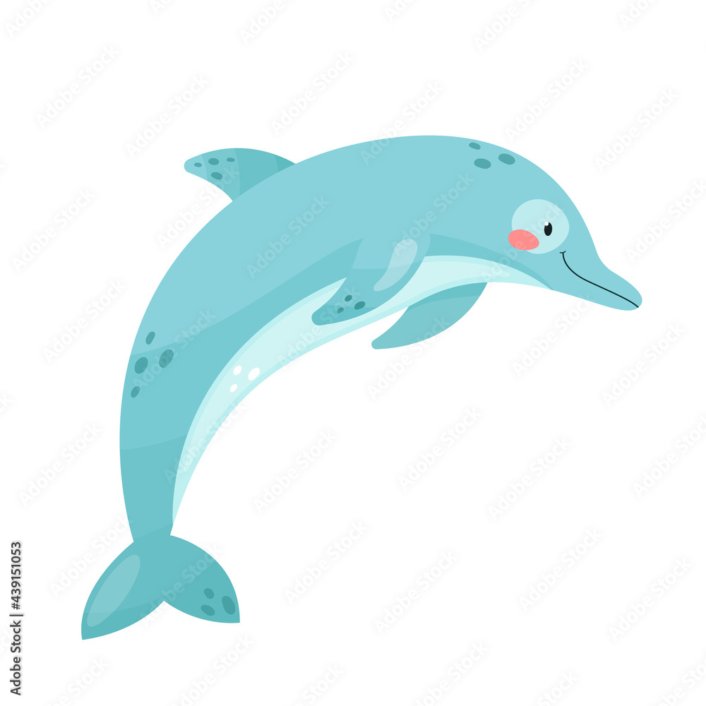 Cute jumping dolphin isolated on white background. Cartoon style vector illustration. Sea animal, underwater wildlife. Adorable character for kids, nursery, print
Cute jumping dolphin isolated on white background. Cartoon style vector illustration. Sea animal, underwater wildlife. Adorable character for kids, nursery, print