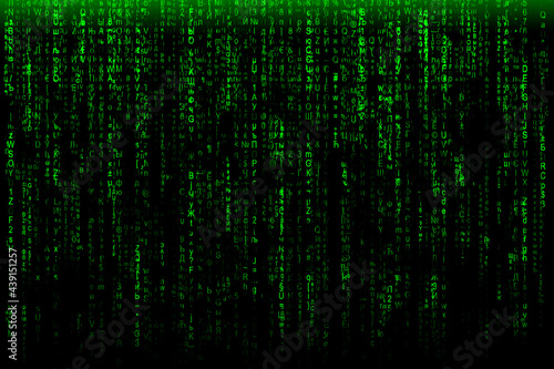 illustration of falling green numbers on a black background. matrix concept, hacking