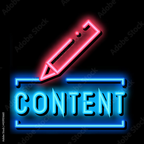 content writing neon light sign vector. Glowing bright icon content writing sign. transparent symbol illustration
