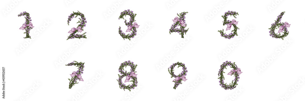 Heather Numbers bow vintage branch blossom