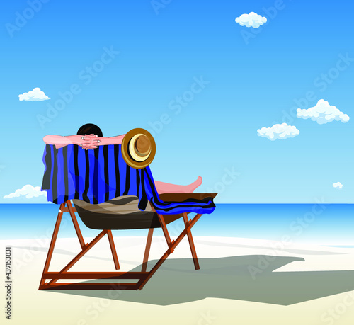 beachside illustration vector image with people sitting relaxed on beach chairs