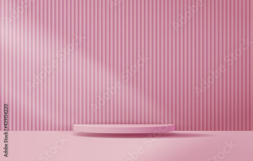Cosmetic light pink background minimal and premium podium display for product presentation branding and packaging presentation. studio stage with shadow of leaf background. 3D illustration design