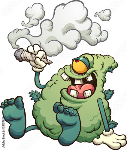 Weed bud smoking marijuana and relaxing. Vector clip art illustration with simple gradients. All in a single layer. 
