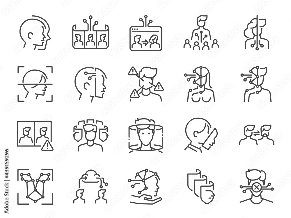 Deep fake line icon set. Included the icons as face, machine learning, digital, AI, Deepfakes, and more. Deep fake line icon set. Included the icons as face, machine learning, digital, AI, Deepfakes, and more.