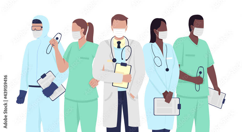 Medical Professionals Semi Flat Color Vector Characters Healthcare 