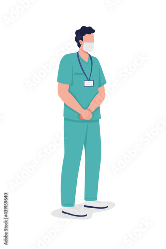 Male nurse semi flat color vector character. Murse in mask figure. Full body person on white. Coordinating patient care isolated modern cartoon style illustration for graphic design and animation © The img