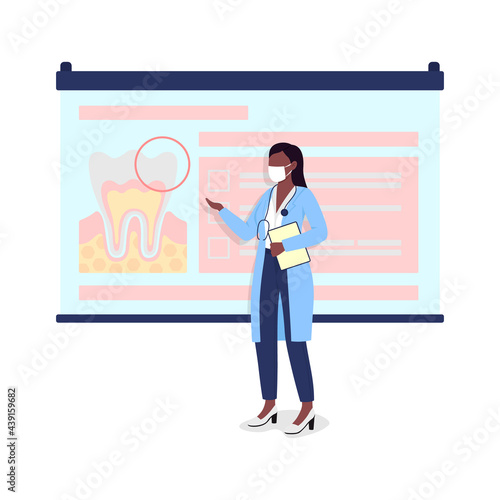 Dental presentation semi flat color vector character. Dentist figure. Full body person on white. Oral disease diagnostics isolated modern cartoon style illustration for graphic design and animation